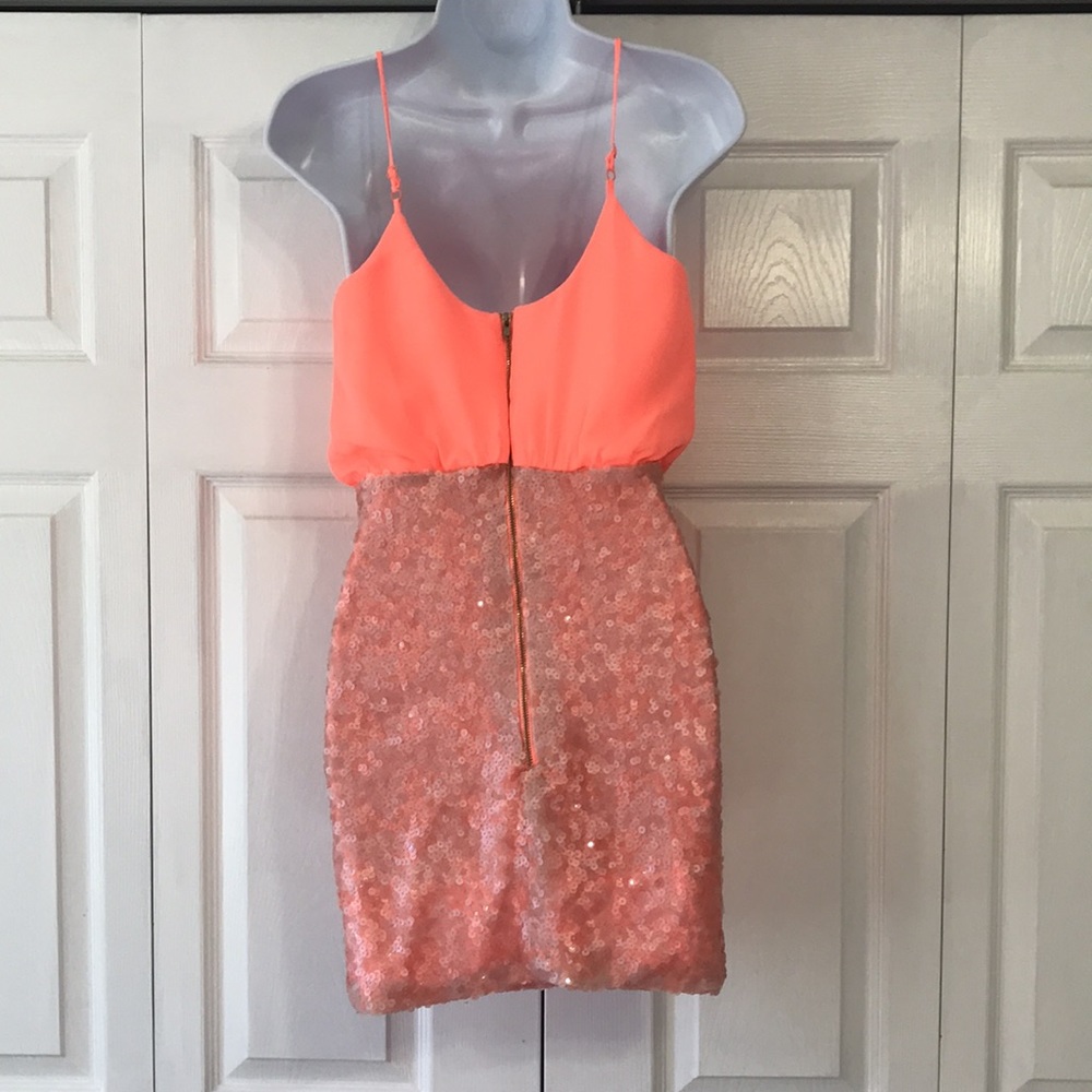 ASOS Spaghetti Strap Neon Semi-Formal Sequin Dress Women’s Size 4 - Picture 3 of 10
